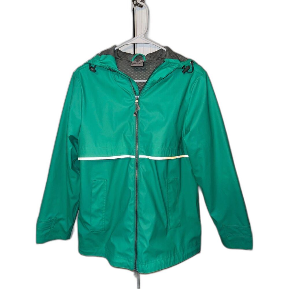 Girly Girl Originals Mint Rain Coat with Reflective Stripes Over Sized Sz S